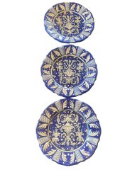 Set Of Three Blue And White Fusco Malfi Dinner Plates