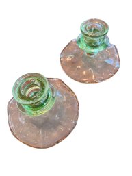 Pair Of Uranium/vaseline Glass Candlesticks