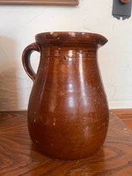 Antique Brown Glazed Crock Pitcher