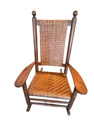 Antique Wooden And Cane Kennedy Rocking Chair
