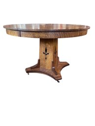 Amazing Antique Arts & Crafts Solid Oak Pedestal Dining Table