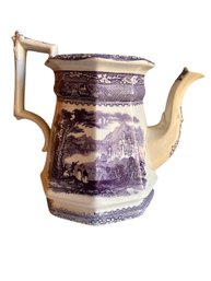 Antique 1860s Staffordshire Mulberry Lavender Transferware Coffee Pot