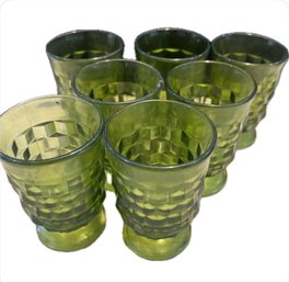 Vintage Indiana Glass Whitehall Avocado Green 7 Juice Glasses