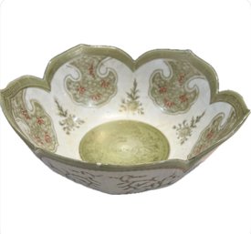 Vintage Andrea By Sadek Celadon Lotus Serving Bowl #8158 Celadon And Gold