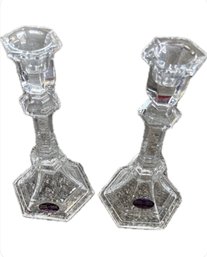 Pair Of 24 Lead Crystal Candlesticks USA Chunky Clear Glass