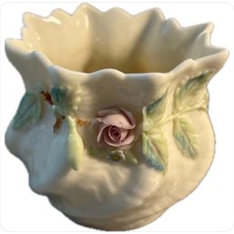 Vintage Belleek Carlington Cache Porcelain Pot Vase W/ Flowers