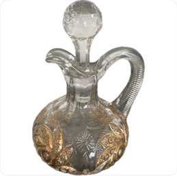 Brilliant Cut Glass Pinwheel With Gold Accents Cruet / Stopper