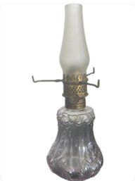 Vintage Swirled Floral Glass Oil Lamp With A Tint Of Pink And Frosted Chimney