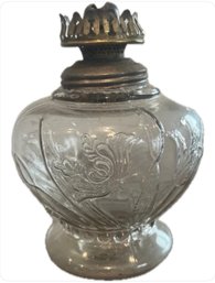 Vintage Clear Glass Oil Lamp Base-Floral Design