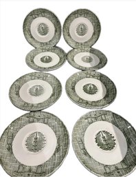 Currier And Ives Ox Yoke Plow And Churn Saucer Set Of 8