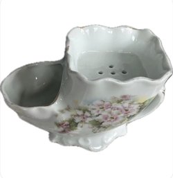 White Ceramic Shaving Mug With Rose Design, Vintage