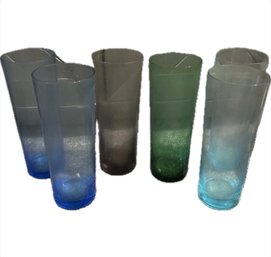 Vintage Tall Multi Colour Highball Drinking Glasses - Set Of Six 8' Tall