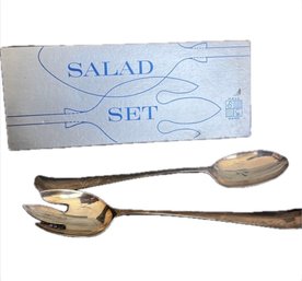 Vintage SG Hall Mark Silver Salad Serving Spoon & Fork With Cloth In Original Box