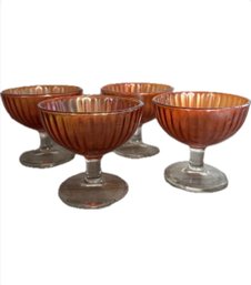 Imperial Marigold Carnival Glass Sherbet Clear Stem Set Of 4