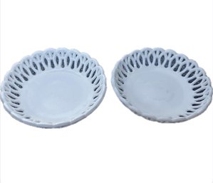 Vintage Milk Glass Shallow Dish Bowl Set Of 2