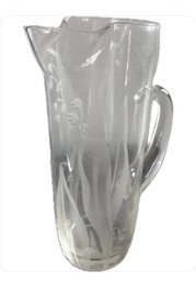 Vintage Glass Etched Pitcher Flowers