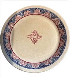 Early Southern Potteries Astor Plate Border Print Red Blue Lace USA Vintage
