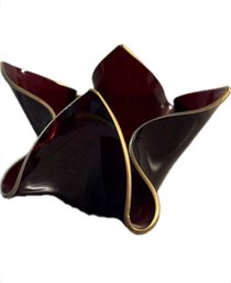 Vintage Ruby Red Art Glass Hankerchief Votive Candle Holder