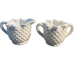 Vintage Fenton Hobnail Milk Glass Cream And Sugar Bowls 