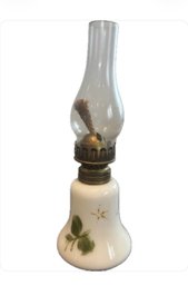 Vintage Painted Milk Glass Oil Lamp W/ Glass Chimney Flowers