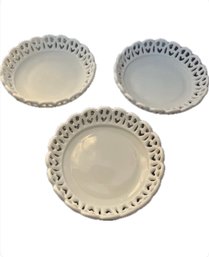 Vintage Milk Glass Round Lattice Candy Dish  Set Of 3