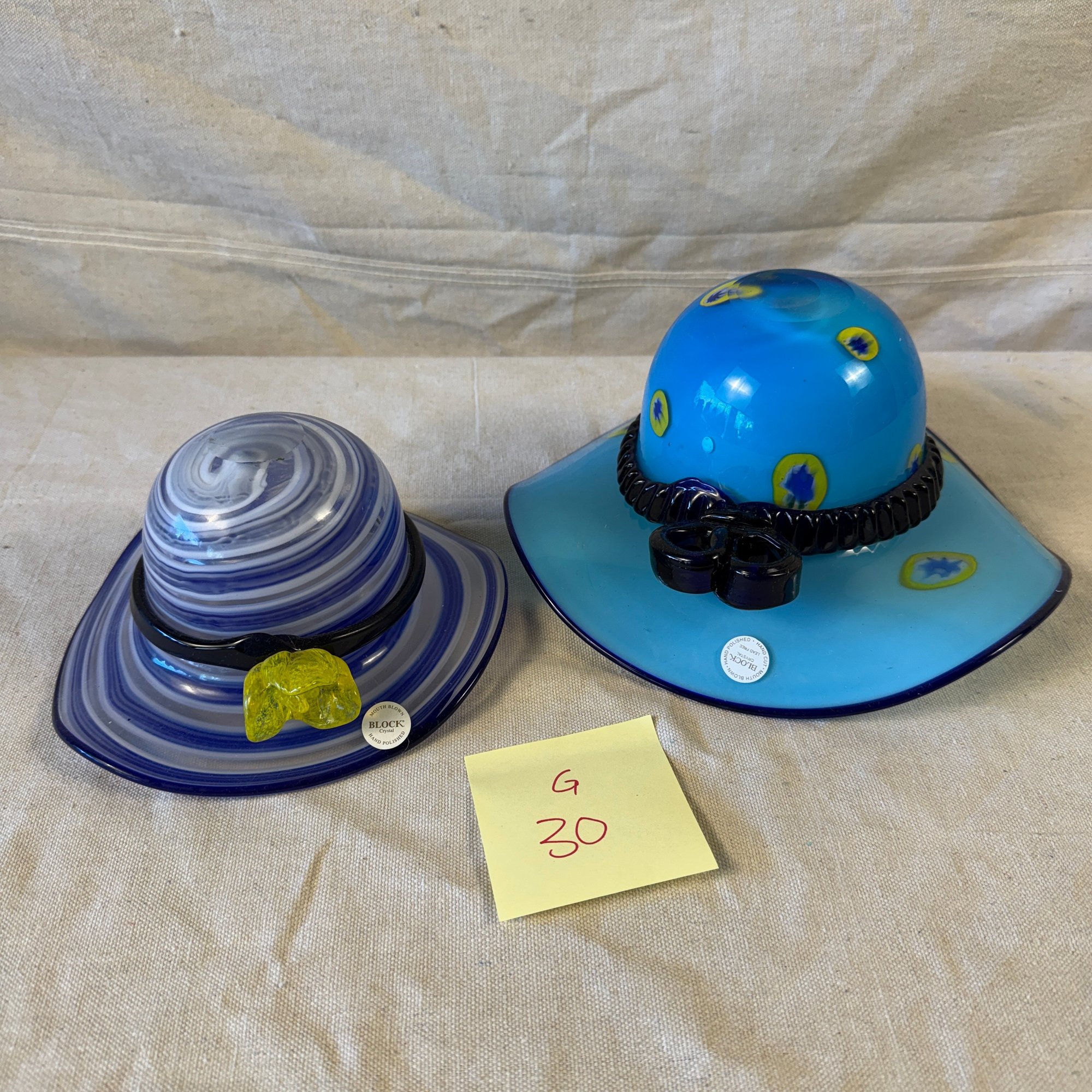 Lot Of 2 Block Crystal Mouth Blown Sun Hats #2699 
