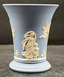 Wedgwood Blue Jasperware Neoclassical Relief Pattern Vase - Made In England