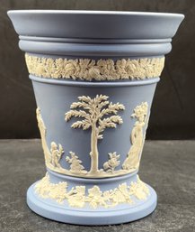 Wedgwood Blue Jasperware Neoclassical Relief Pattern Vase - Made In England