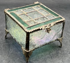 Iridescent Glass Metal Footed Trinket Box