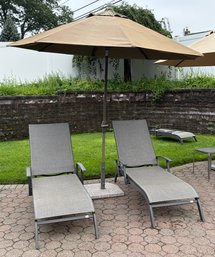 Outdoor Aluminum Mesh-back Lounge Chairs With Optional Armrests & Garden Umbrella With Granite Base Included