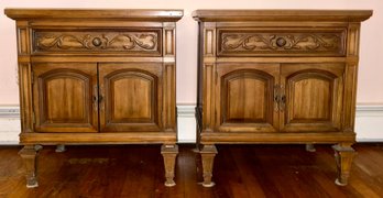 Thomasville Neoclassical French Style Solid Fruitwood Nightstands With Drawer & Storage - 2 Total