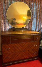 1940s Art Deco Solid Wood 3-drawer Chest With Mirror