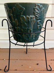 Ceramic Glazed Garden Planter With Metal Stand Included