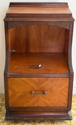 1940s Art Deco Wooden Nightstand With Drawer On Caster Wheels