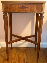 Vintage John Widdicomb Wooden Marquetry Inlaid Floral Pattern End Table With Drawer #1556