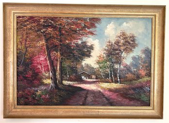 Lewis Signed Oil On Canvas Framed - Autumn Path - Made In Holland