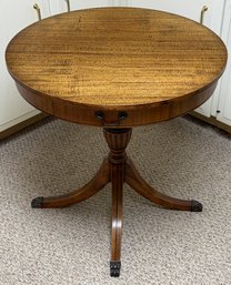 Round Wooden Pedestal Table With Claw-footed Base & Drawer