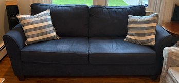 Blue Cushioned 7FT Sofa With Throw Pillows Included