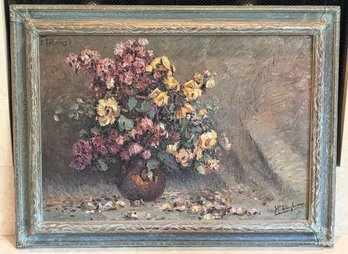 Henri Deglume Signed Oil On Canvas Framed - Floral Bouquet