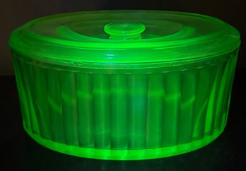 Uranium Glass Lidded Oval Bowl