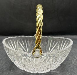 Cut Glass Basket Bowl With Gold-tone Handle