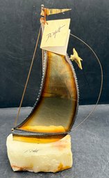 DeMott Brass-tone Metal Sailboat Sculpture With Onyx Base