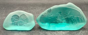 ENG Art Glass Rock Mallard Pattern Figurines - 2 Total - Made In Canada