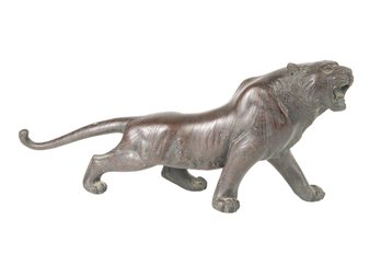 Large Meiji Patinated Bronze Tiger Figure Sculpture W/ Genryusai Seiya Mark