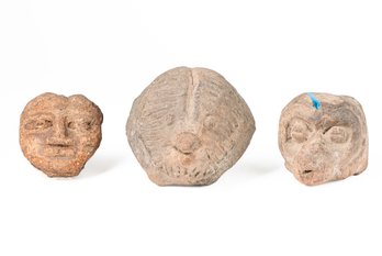 Group Of Three Terracotta Or Stone Head & Face Fragments, Age & Origin Unknown