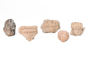 Group Of Five Ceramic Or Terracotta Head & Face Fragments, Age & Origin Unknown