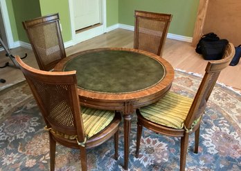 Heritage Leather Top Round Game Table  Chairs With Pull Out Drink Holders