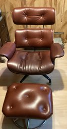 In The Style Of Eames  - Lounge Chair And Ottoman In Reupholstered  Brown Leather