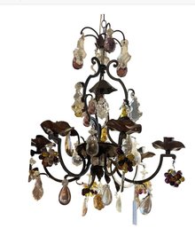 Vintage (6) Arm Crystal & Iron Chandelier