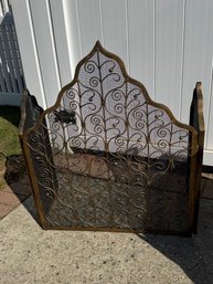 Pier 1 Imports 3-panel Ornate Wrought Iron Fireplace Screen Featuring A Burnished Gold Finish